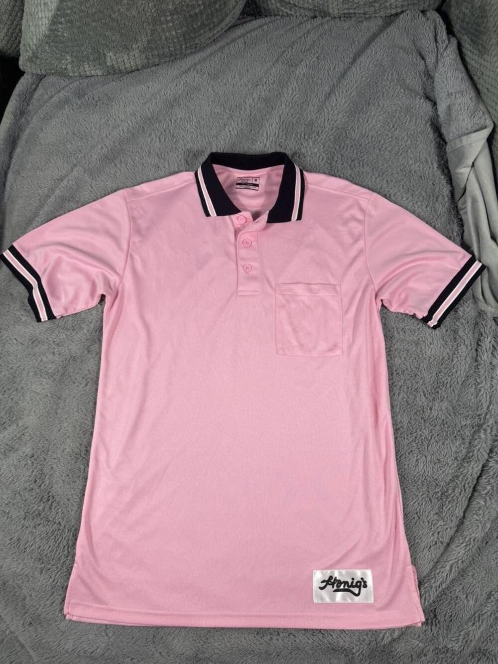 Honig's Polo Shirt Mens Medium Pink Short Sleeve Mesh Pocket Umpire Jersey